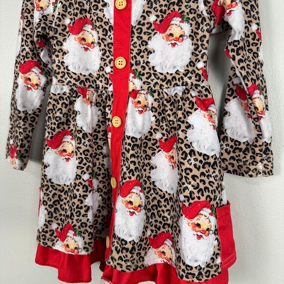 Clover Cottage Girls 18-24 Months Long Sleeve Christmas Dress Leopard Santa - Picture 5 of 6